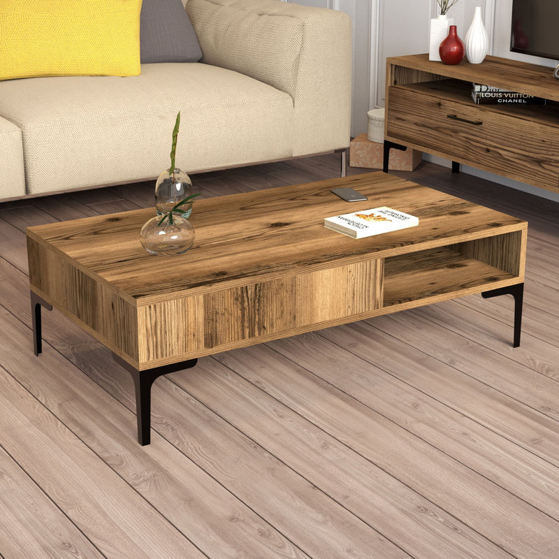Table basse à 4 pieds avec rangement, Noyer