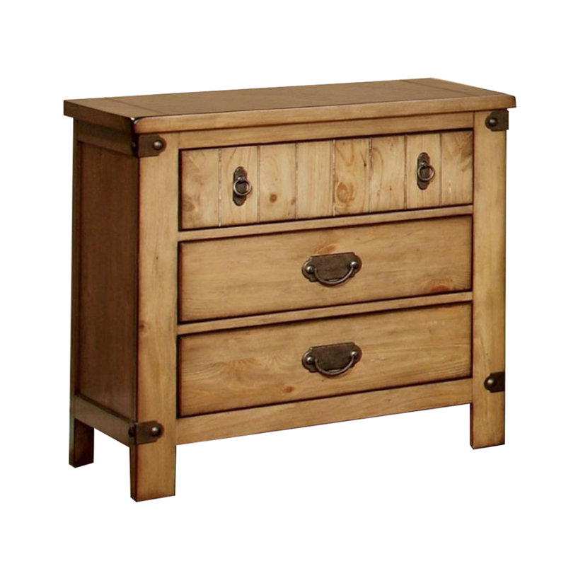 Table de chevet vieillie avec roulement à glissière en métal et option de charge en bois massif moderne avec poignée en bronze