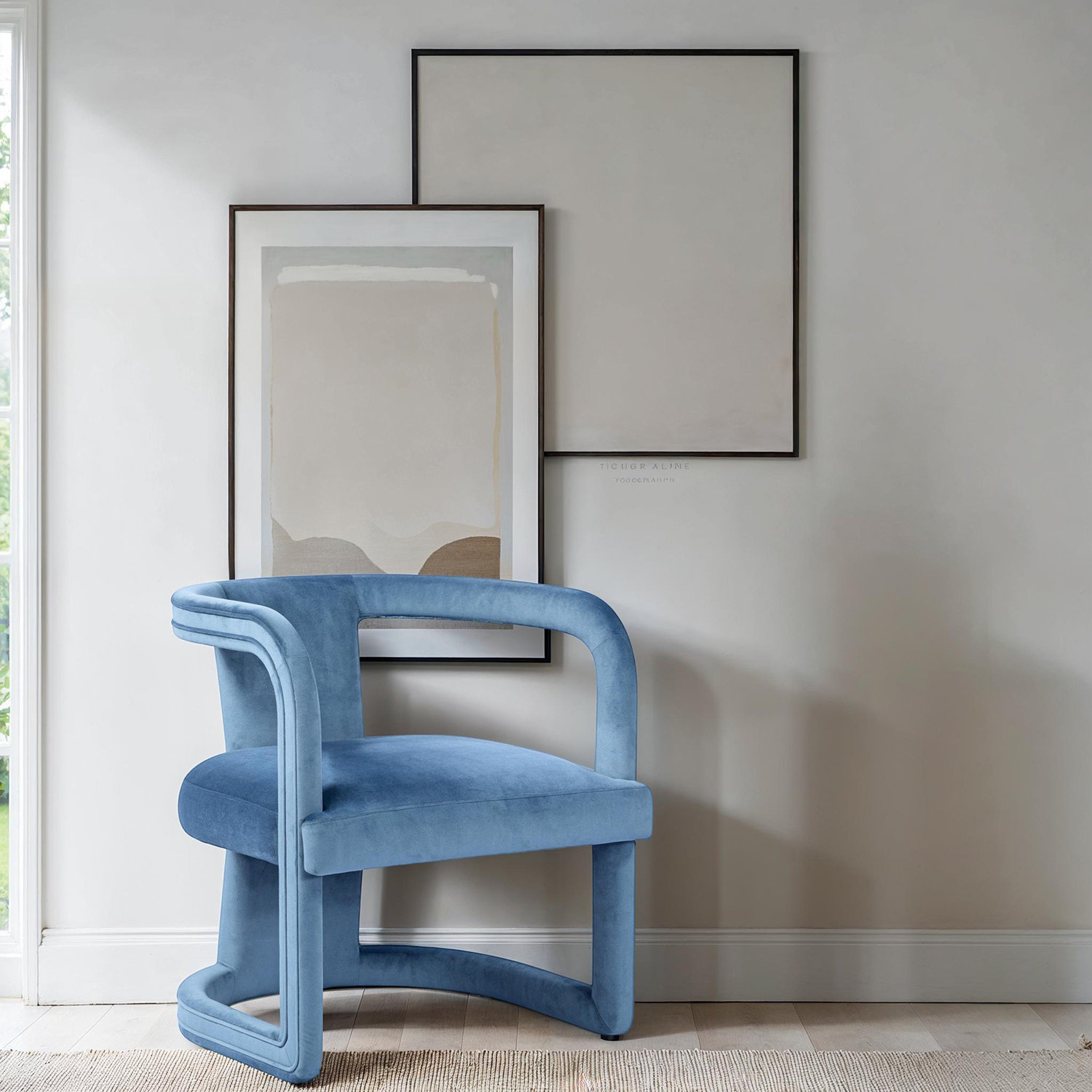 Nolita Mahogany Barrel Chair, Stax Dust Blue Performance Velvet