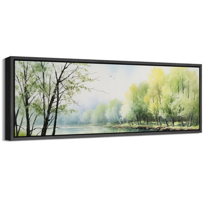 Rustic Countryside " Spring Awakening Gentle River Landscape Pastoral Scene Blossoming Trees Retro Large Wall Decor " by Spring Awakening Gentle River