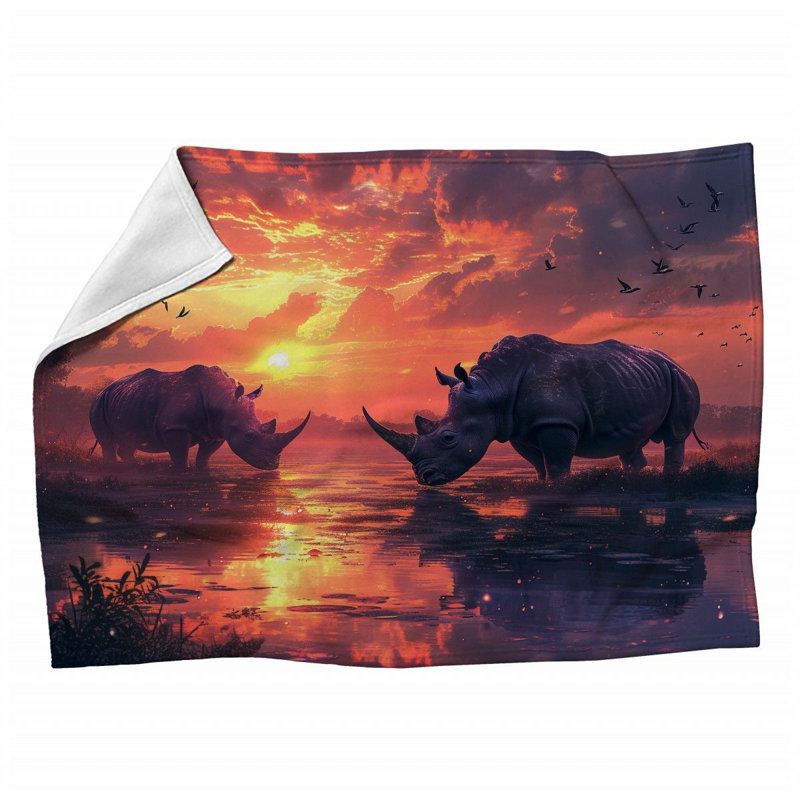 Rhinoceros Surreal Warm Machine Printed Throw Blanket, 60" W x 80" L