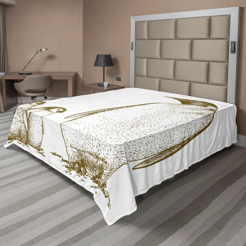 Drap plat Ambesonne et pingouin vert olive, Drap plat pour très grand lit californien