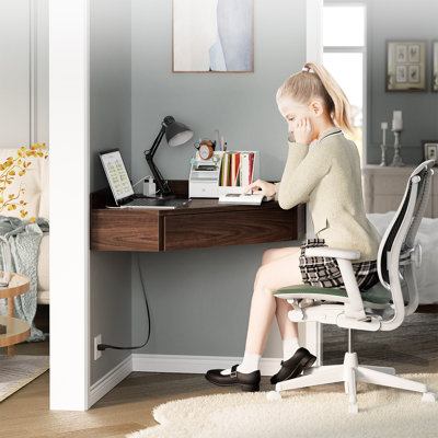 Floating Desk With Drawer And Power Outlets