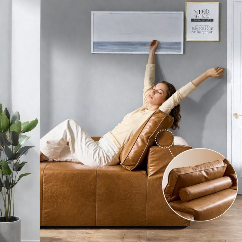 Canapé modulaire en L synthétique en similicuir brun pour la maison