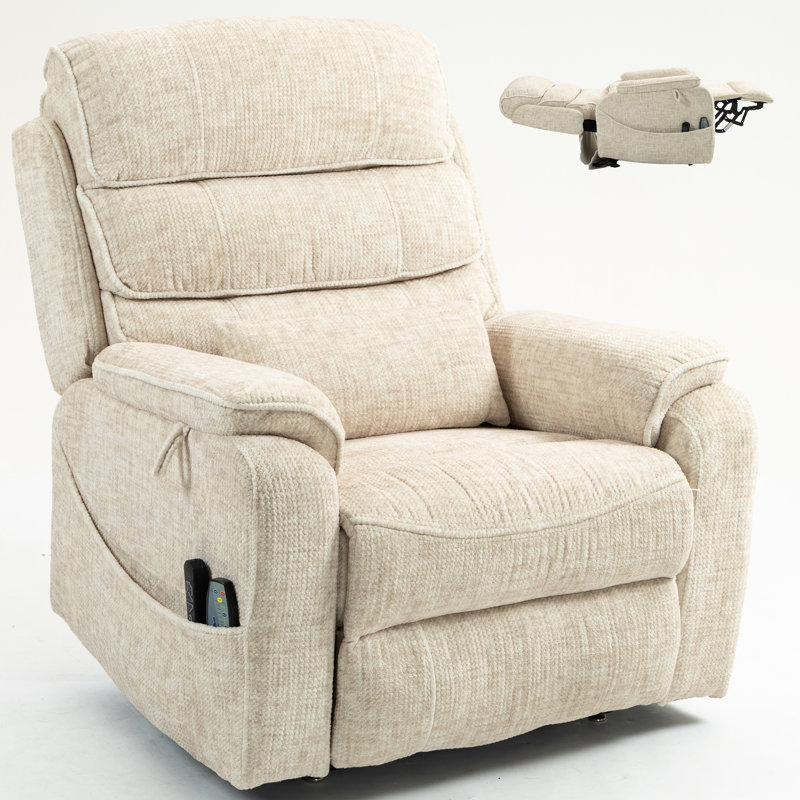 Lay Flat Dual Motor Power Lift Recliner With Tray Table,heat And Massage, Beige