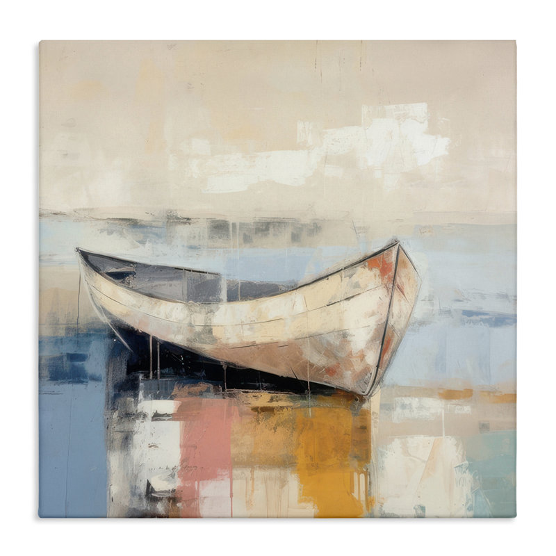 Charmante embarcation côtière sur toile par Irena Orlov, H 36 po x l 36 po