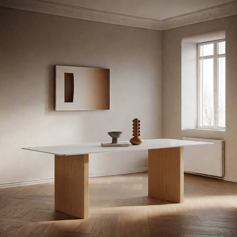 Peronne Ash Solid Wood Base Dining Table, 29.5"H x 31.4"L x 78.7"W