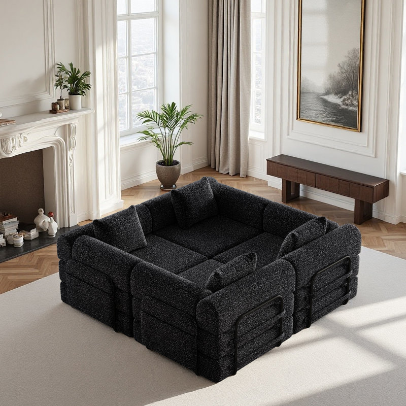 2 pièces Canapé en tissu chenille à compression 72,4 po, canapé-lit pliant, canapé convertible 3 places avec canapé 1 place, noir
