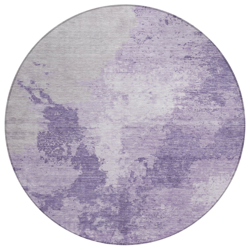 Tapis extérieur rond lavable abstrait 8 pi prune et mauve