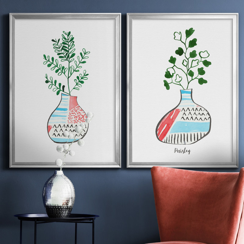 Herb Garden Persil - ensemble de 2 reproductions d'art, H 18,5 po x l 49 po x P 1,5 po, Toile encadrée argentée, Pas de tapis