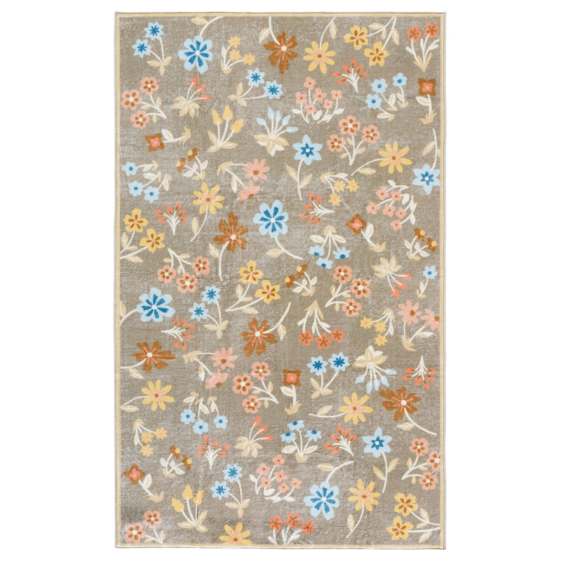 Msrw Floral 187 Performance Machine Washable Floral Rug, Rectangle 3' x 5'