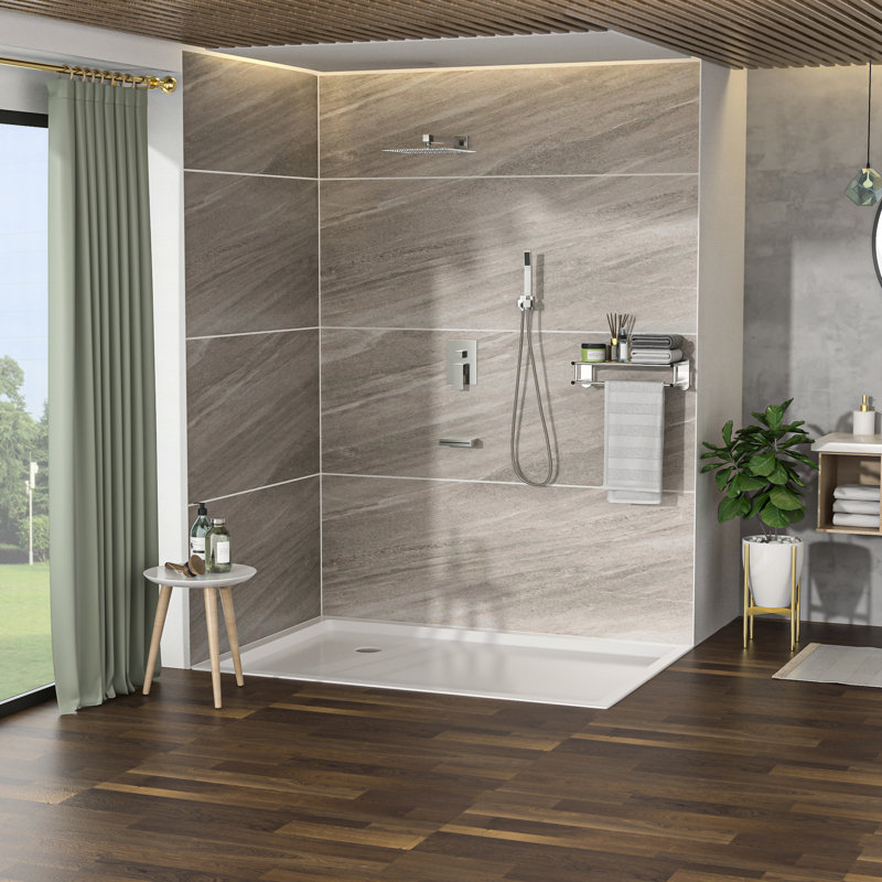 Shower System With Waterfall Tub Spout In Matte Black & 12 Inch Wall Mounted Square Rain For Comfortable Showers Happy Bath Experience