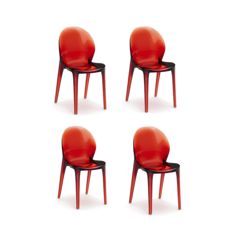 SET OF 4 POLYCARBONATE CHAIRS RUBY - RED, Red