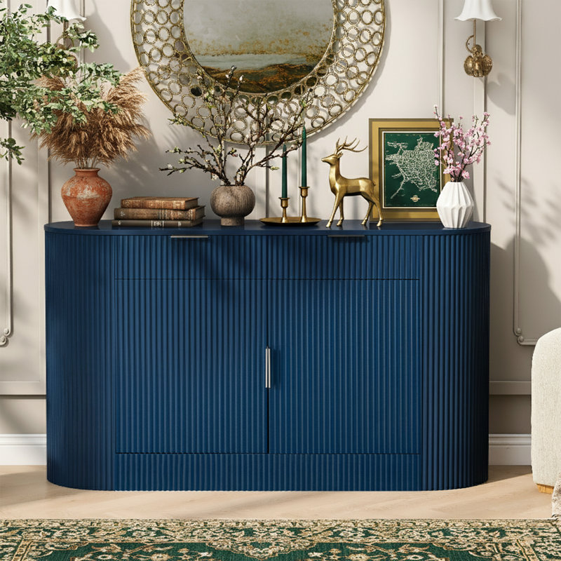 Luminex 55.1" Buffet Cabinet With Storage, Accent Sideboard And Credenza With Fluted Doors, Wood Coffee Bar Console For Kitchen, Living Room