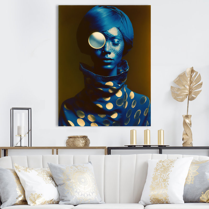 Eliades Avant Garde, modèle en or et bleu rétro VI sur toile, H 32 po x l 16 po x P 1 po, Toile tendue