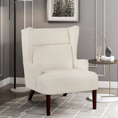 Fauteuil d'appoint contemporain à oreilles avec revêtement en chenille et structure en contreplaqué, parfait pour les salons modernes et les sièges confortables.