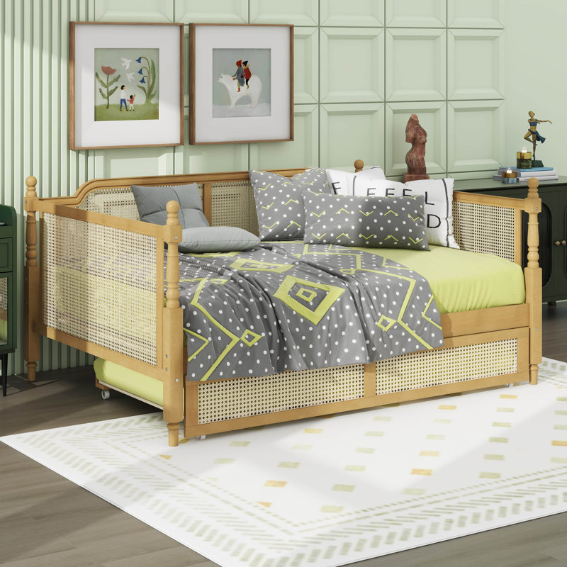 Lit de jour en rotin de style traditionnel avec couchette, Double