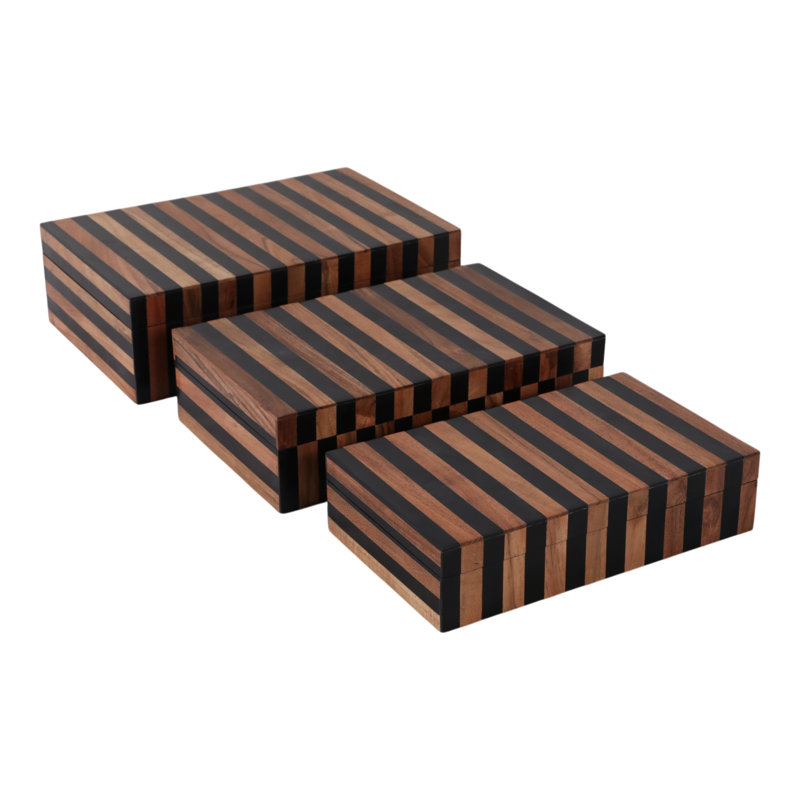 Boîtes de rangement décoratives en résine de bois à motif moderne rayé pour bureau à domicile, salon, ensemble de 3 - 4 ", 3" brun et noir