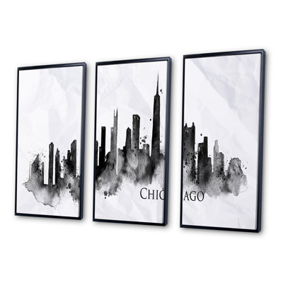 «Chicago Black Silhouette - Cityscape», ensemble d'art mural sur toile