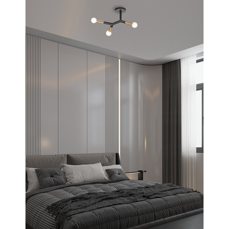 Rowley 3 Light Semi Flush Mount, Matte Black/Aged Brass