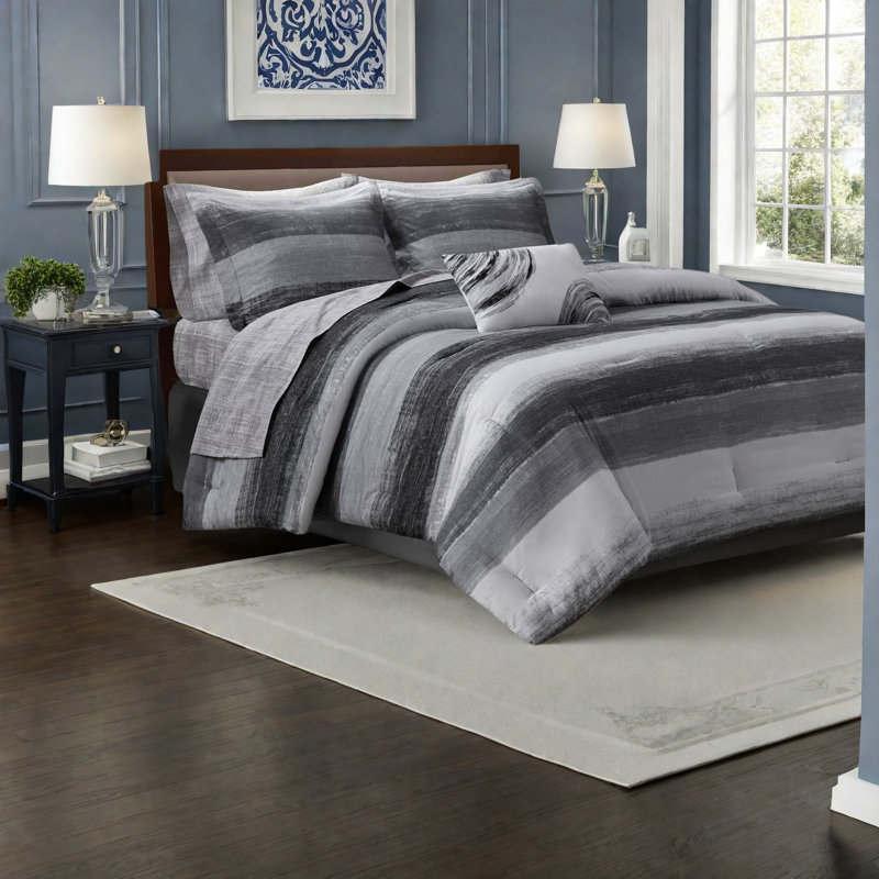 Premium Black Multi Queen Bedding Sets, Microfiber Comforter Design