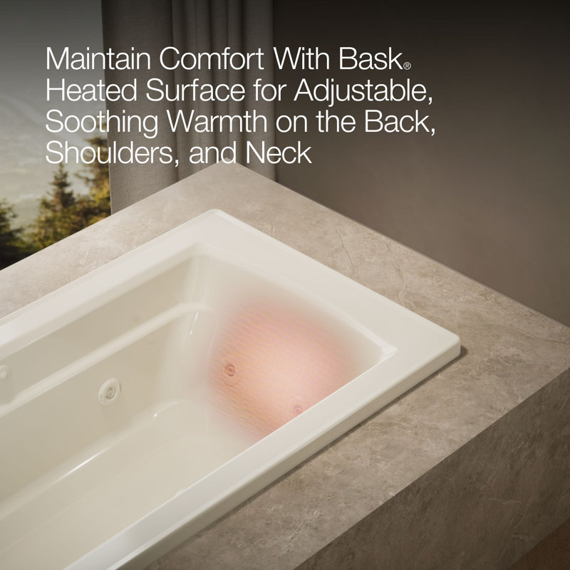 Archer® 66" X 32" Drop-In Whirlpool Bath with Bask® Heated Surface, Biscuit