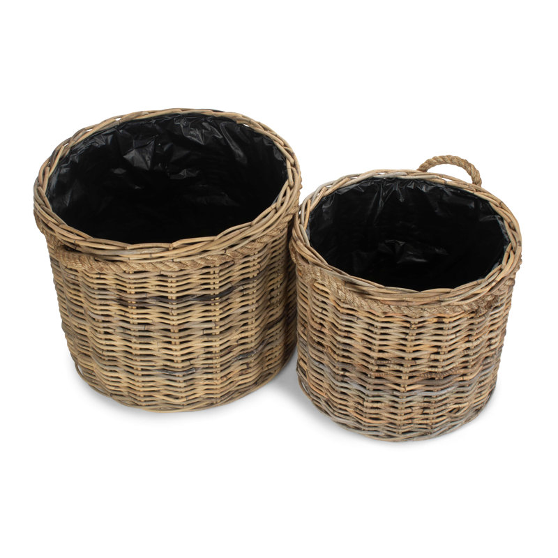2 Piece Rattan Planter Basket Set with Lining