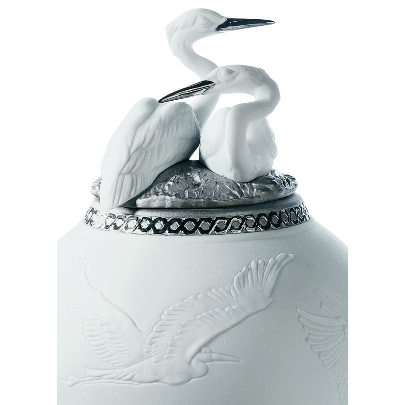 Pot en porcelaine blanc / argent lustré 11,81 po