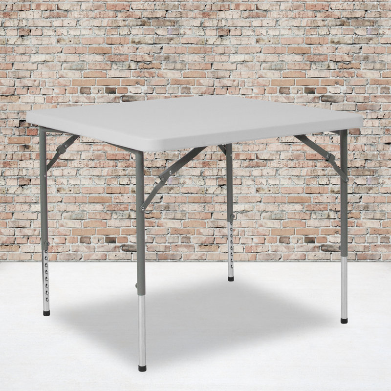 Adjustable Height Gray Metal Frame White Plastic Square Folding Table