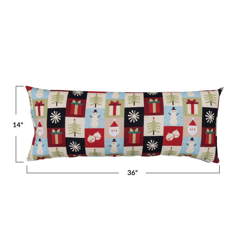Cotton Printed Lumbar Pillow with Holiday Pattern