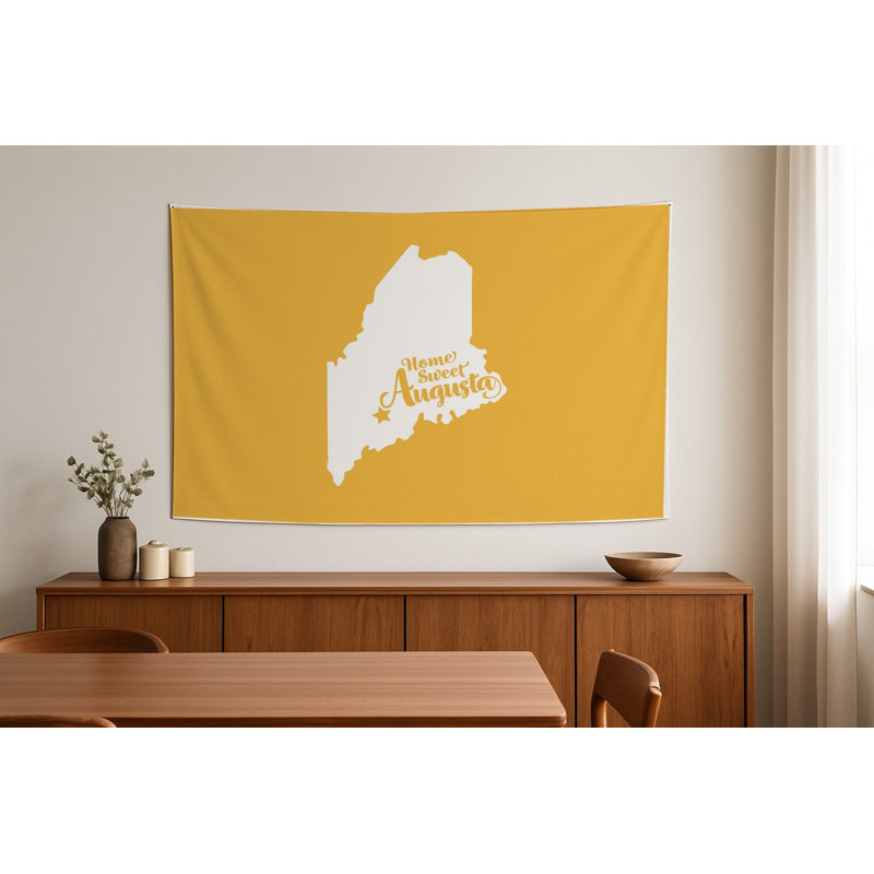 Home Sweet Augusta — Silhouette de l'État du Maine — Tapisserie murale tissée représentant un paysage, H 50 po x l 70 po