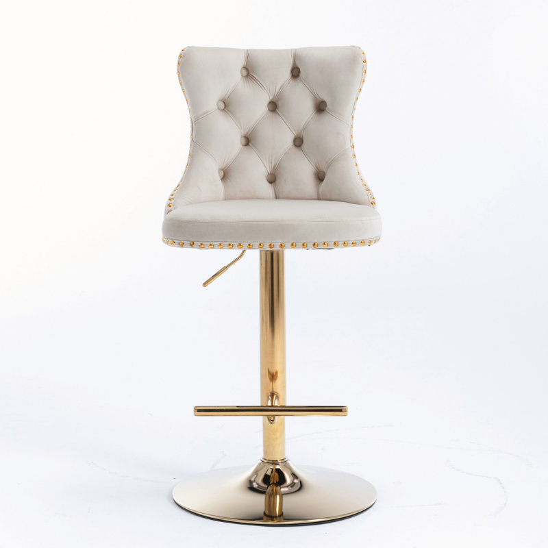 Kennasyn Swivel Upholstered Adjustable Height Counter Stool, Gold/Beige