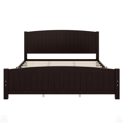 Lit plateforme, construction en bois massif avec lattes de soutien, aucun sommier requis, finition espresso pour plus de durabilité et de style
