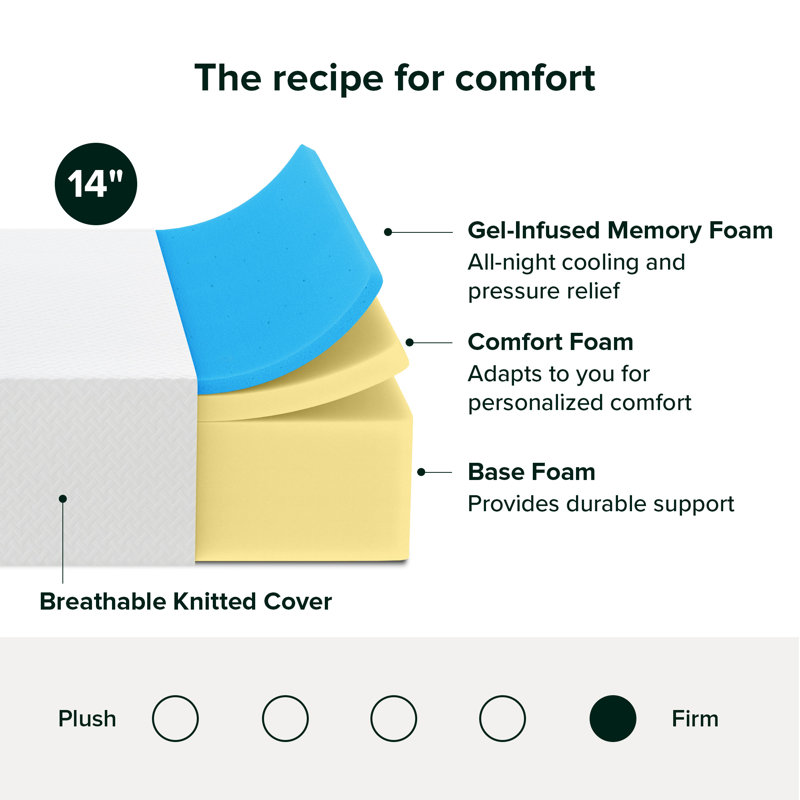 14" Firm Cooling Gel Memory Foam Mattress - Sleep by Wayfair™, Queen, 14"