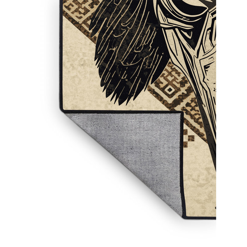 Tapis marocain d'inspiration mondiale Orrville Tengu Warrior Mask lavable à la machine - reliure noire, 7 x 9