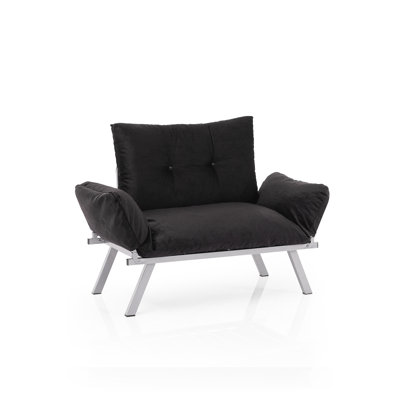 Causeuse futon avec pieds en métal et revêtement en chenille, noir, P 49 po x l 24 po H 35 po, futon rembourré 30 lb, profondeur 49 po, largeur 24 po, hauteur 35 po,