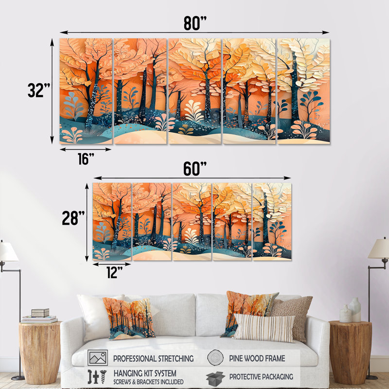 4 saisons forêt arbres Drem Fragments IV - art de saisons - ensemble de décoration murale traditionnelle, 5