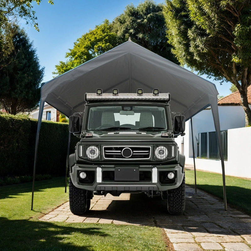 Polypropylene Outdoor Garage Shed Car Canopy Carport, Gray, 112.80"H x 121.92"W x 241.80"D