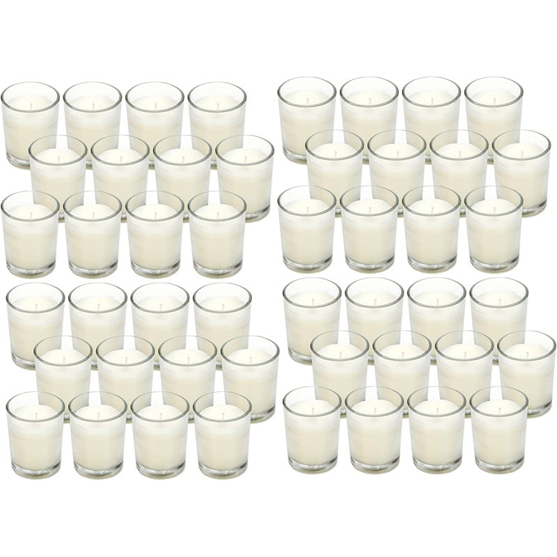 48-Pack Clear Glass Votive Candles – 10–12 Hour Long Burn, Unscented, Ivory, Bulk Set for Weddings, Events & Table Centerpieces – Hosley