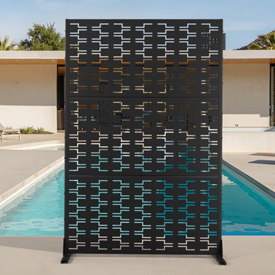 Écran d'intimité en métal 72 po H - Panneau de clôture d'extérieur autoportant avec support pour installation à faire soi-même, adapté aux patios, balcons ou terrasses
