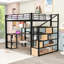 Lit mezzanine en métal avec bureau intégré et tablettes de rangement