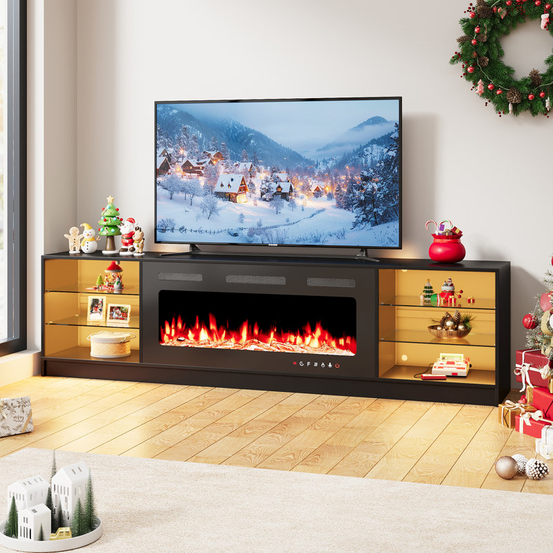 Jutin TV Stand for TVs up to 80" with Electric Fireplace Included, Black