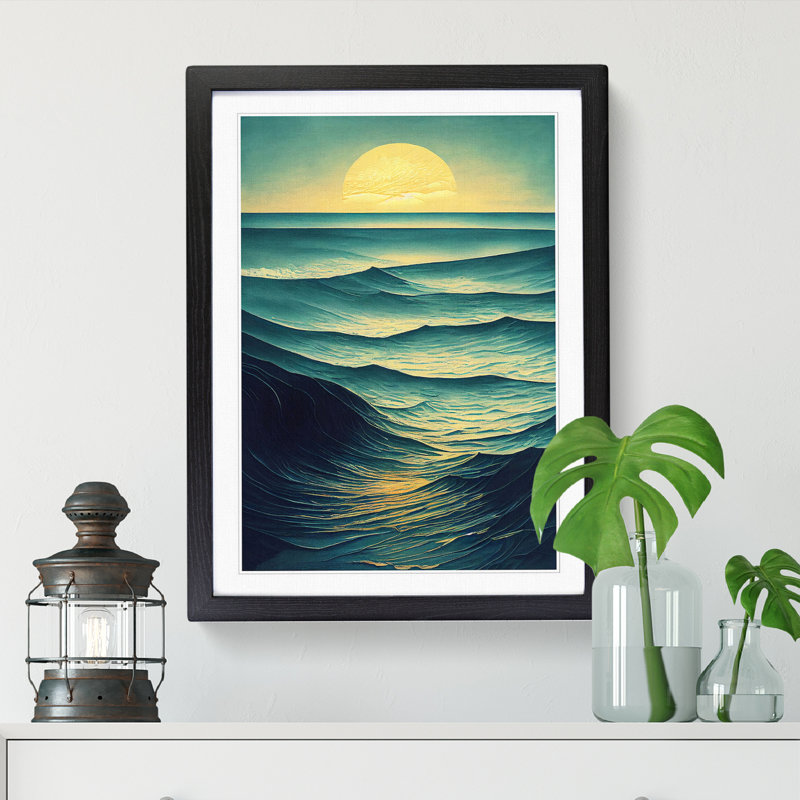 Seascape Sgraffito Vol.1 - Single Picture Frame Painting, Black, 64cm H x 46cm W x 2cm D