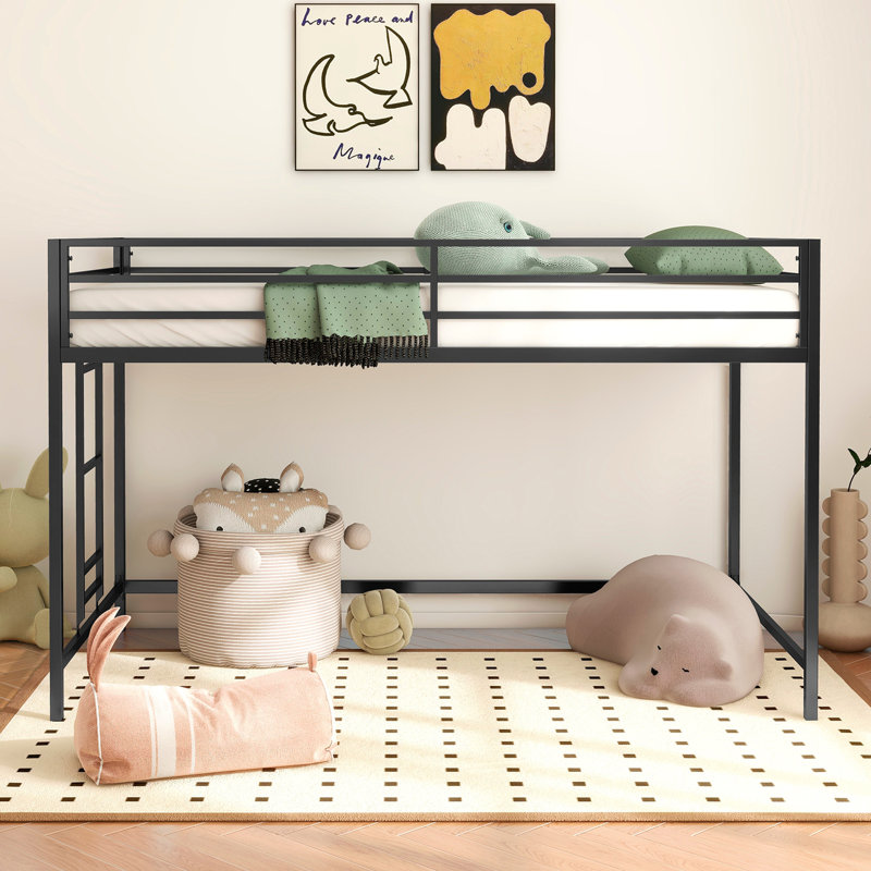 Lit mezzanine simple Adam Sturdy Junior noir pour enfants, peu encombrant, lit mezzanine avec échelle facile à monter et garde-corps, cadre de lit mezzanine pour la chambre à coucher