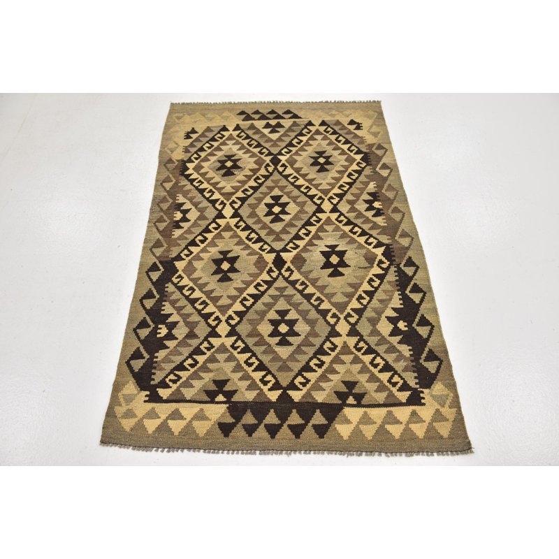 Tapis de zone en laine beige/brun 3 pi 2 po x 5 pi one-of-kind à la main noué la Lorain