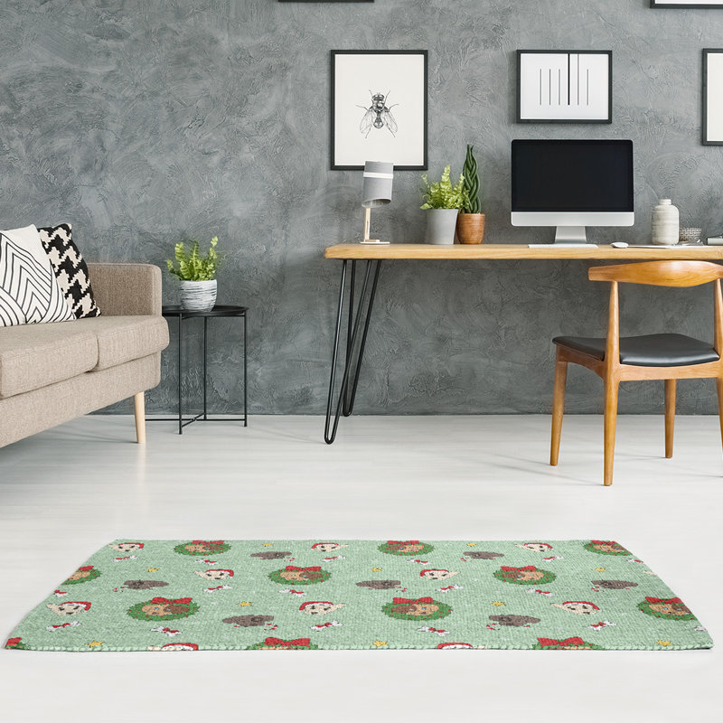 Tapis greem/zone rouge fait main, Rectangle 5 pi x 7 pi