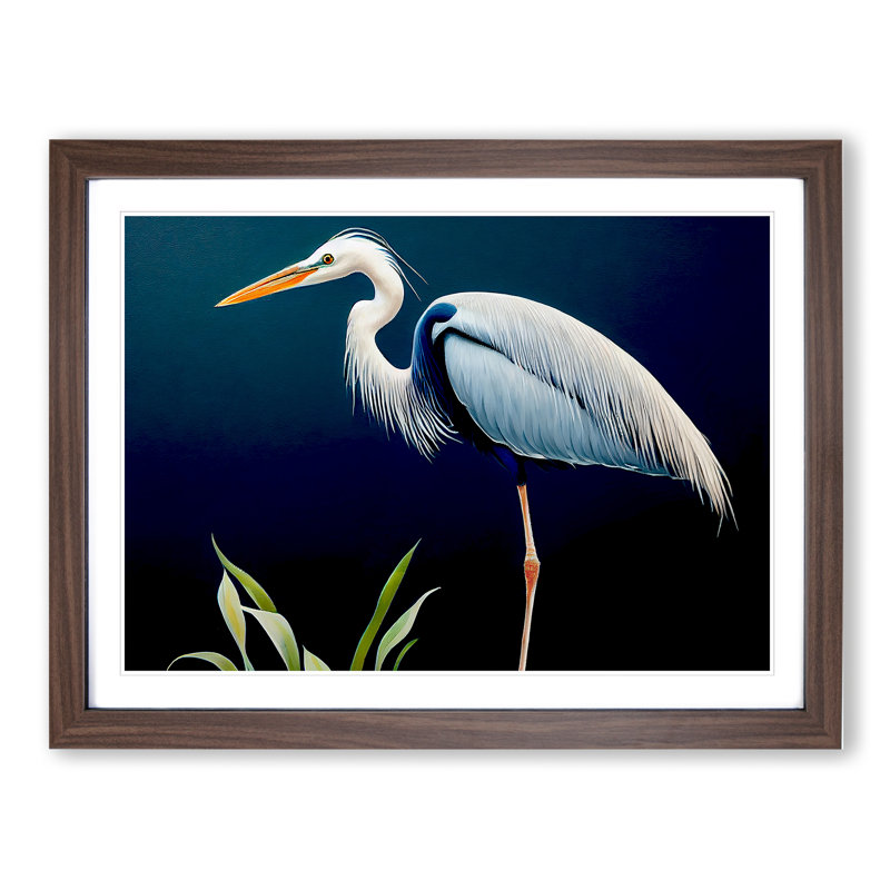 Exciting Heron Bird - Single Picture Frame Print, Walnut, 25cm H x 34cm W x 2cm D