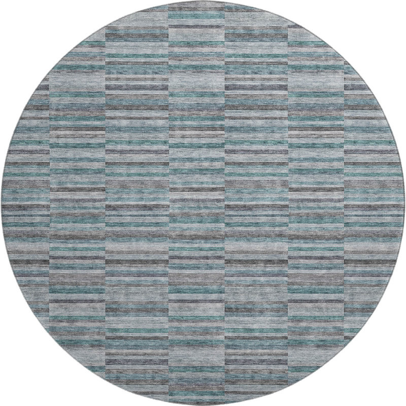 Premium Machine Washable Prisco Teal Rug, Round 8'