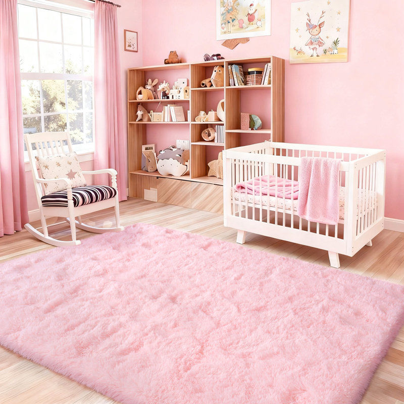 5x7 ft Pink Shag Rugs for Living Room, Non-Slip Area Rugs for Nursery Kids Playroom Dorm Office, Indoor Modern Plush Fluffy Carpets