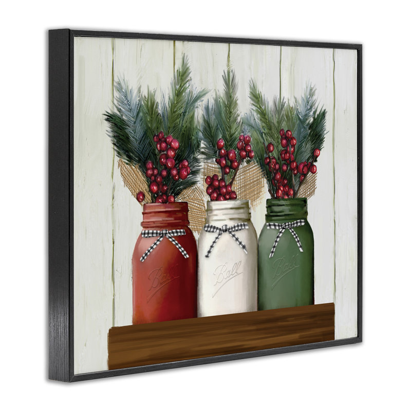 «Festive Holiday Jars Christmas Berry Bouquets» par Ziwei Li - impression, Giclée encadrée noir minuit, H 24 po x l 30 po